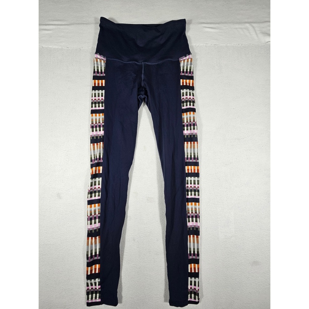 Prana Womens Navy Blue Geometric Pattern Side Pocket Leggings XS 1964191